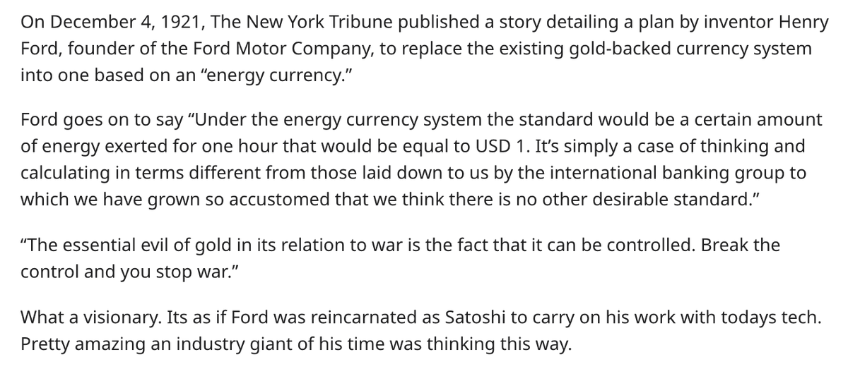 Almost 100 years ago to the day, Henry Ford predicted an energy currency like bitcoin.

(h/t Reddit user KingTimKap)