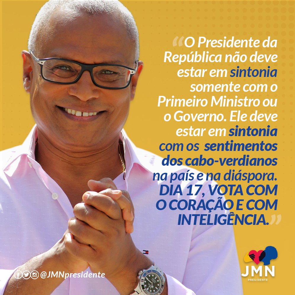 JMNPresidente's tweet photo. Nu djunta mon, kabésa y korason ✋🏾🗣️❤️
 
#ZéMaria #VotaQueEleVolta #VotaZéMaria #JoséMariaNeves #JMNpresidente #DjuntaMon #JMN2021 #CaboVerde🇨🇻 https://t.co/bn0S9HgrdZ