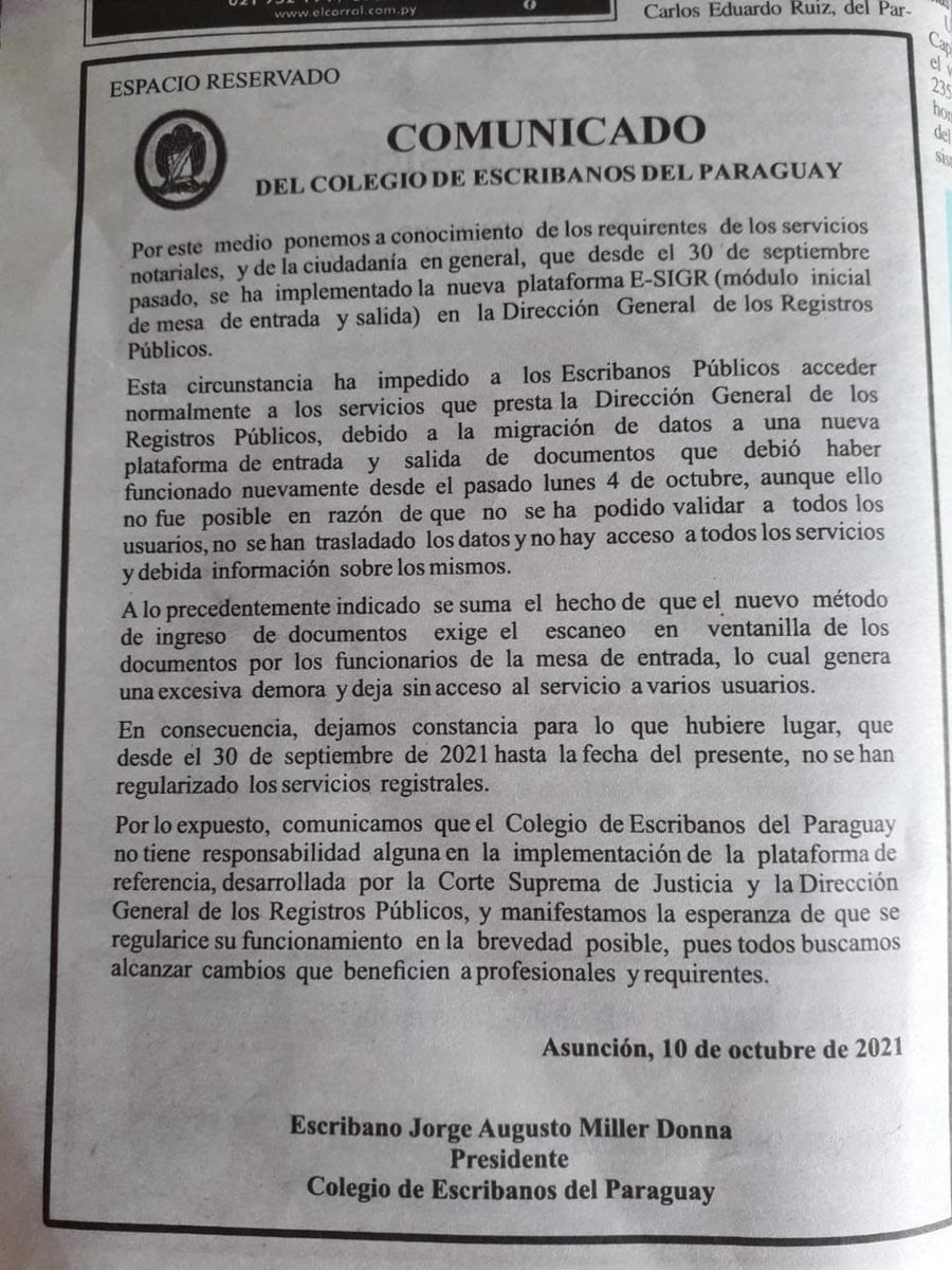 COMUNICADO: <a href="/ColegioParaguay/">Colegio de Escribanos del Paraguay</a>