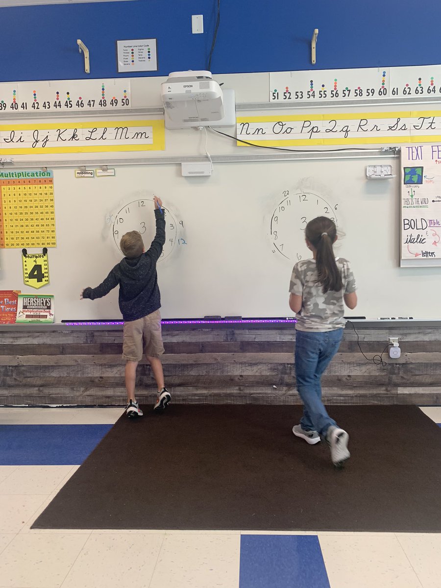 We tried a multiplication game I saw online. My class loved it! Draw a clock and put a factor in the middle. The class competes in teams to put the products around the outside edge. #multiplicationgames