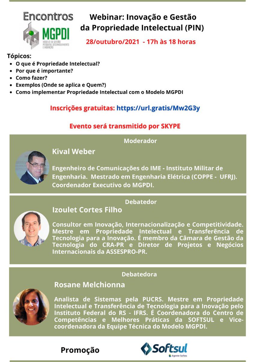 izoulet's tweet photo. Participarei do Encontros MGPDI: Inovação e Gestão da Propriedade Intelectual 28/10/2021, das 17 às 18h.
MGPDI é o Modelo de Gestão da Pesquisa, Desenvolvimento e Inovação
https://t.co/HhLJ2OLsQL https://t.co/PXFIGWEjy1