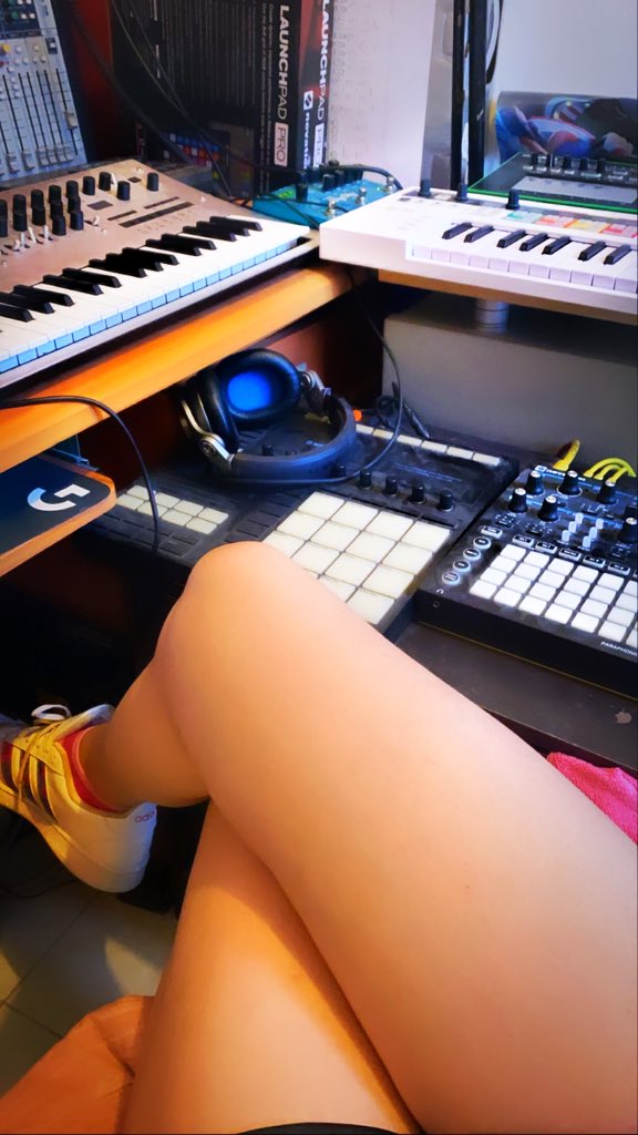 the perfect sunday , making music with my little babies meow 🎹😸💕✨ #synthesizer #synthesizers #synthmusic #musicmaker #musicproducer #singersongwriter #maschinemk3 #novation #nativeinstruments #wearenovation #korg #korgminilogue #arturia #strymon #strymonbigsky