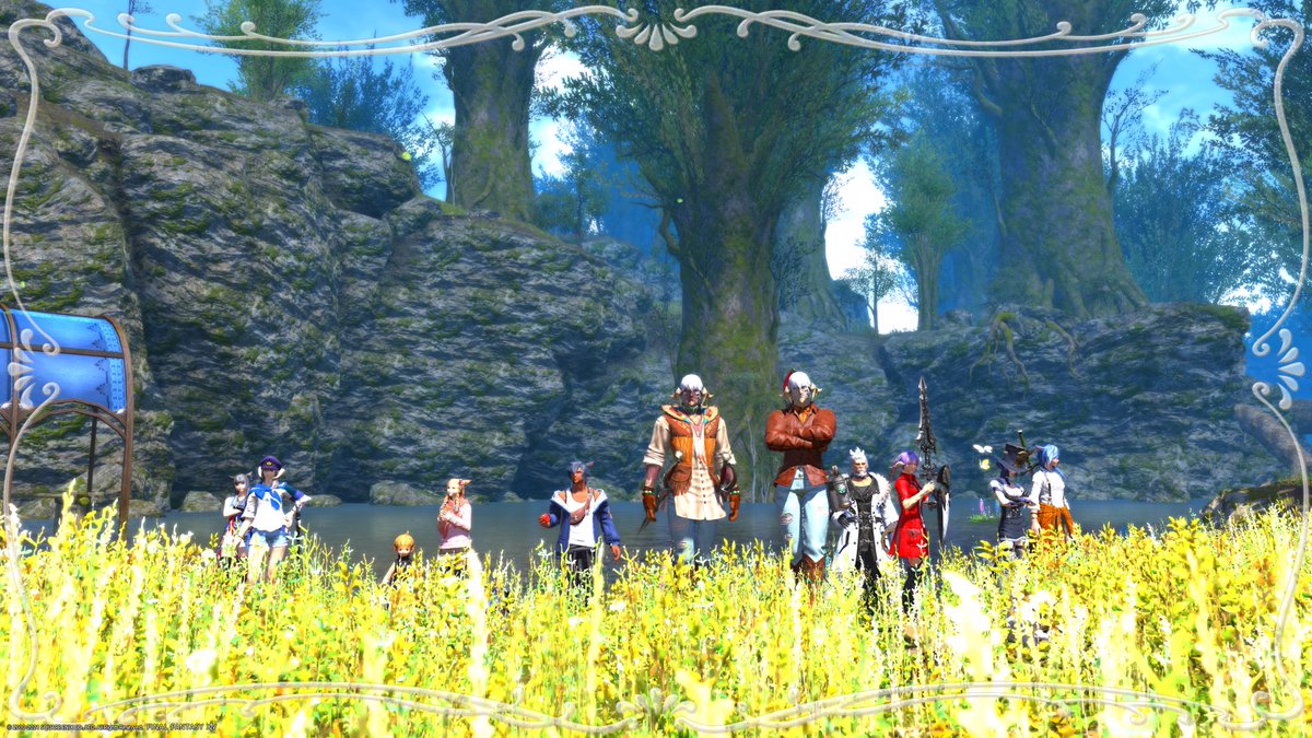 parogal's tweet image. 先日のLS友とのお散歩風景。兄弟で参加させてもらったよ。うれしかったなぁ。弟が兄に自動追尾。まるででっかいミニオンでおもしろかった。けど、柵やら岩やらにひっかかって、しょっちゅう迷子。すまなかったっす。＃ClearDrive #FF14