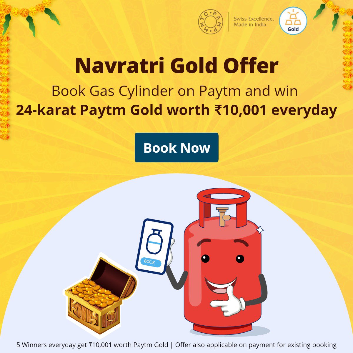 Time to win Gold!!
Book your #Bharatgas refill cylinders thru #Paytm and get a chance to win #24caratGold