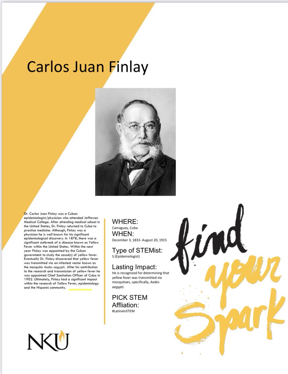 nkupickstem's tweet photo. Our STEMist of the week for this week is… Carlos Juan Finlay. Dr. Finlay is known for his contribution in epidemiology, specifically with determining how Yellow Fever was transmitted: by an infected mosquito (Aedes aegypti) #HispanicHeritageMonth #LatinxInSTEM https://t.co/KpZGO1n3HO