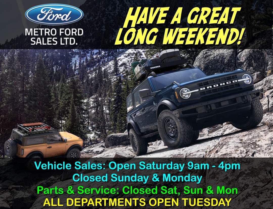 Metro_Ford's tweet photo. We are thankful for our staff and clients, who have allowed us to be part of the Calgary business community for over 50 years. The entire Metro Ford team wishes you and your loved ones a great Thanksgiving long weekend!

Will return to regular hours on Tuesday, October 12th. https://t.co/8YXnm687Zq