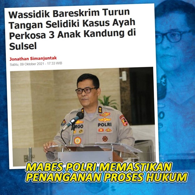 Humas_Respasbar's tweet photo. Mabes Polri memastikan penanganan proses hukum mulai dari penerimaan laporan, penyelidikan hingga penghentian kasus dugaan pemerkosaan di Luwu Timur, Sulawesi Selatan sudah sesuai SOP.

#PolriSesuaiProsedur
Pastikan Penanganan Luwu Timur https://t.co/wu636stFWe