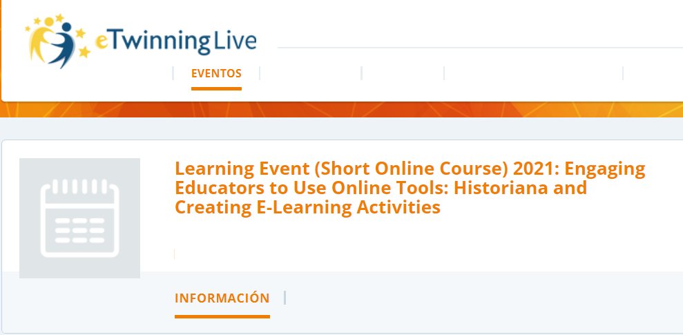 👀¿Conoces "Historiana"? Participa en el Learning Event 'Engaging Educators to Use Online Tools: Historiana and Creating E-Learning Activities' y crea actividades online para tu proyecto #eTwinning.
📅12-26 octubre
🔗live.etwinning.net/events/event/2…