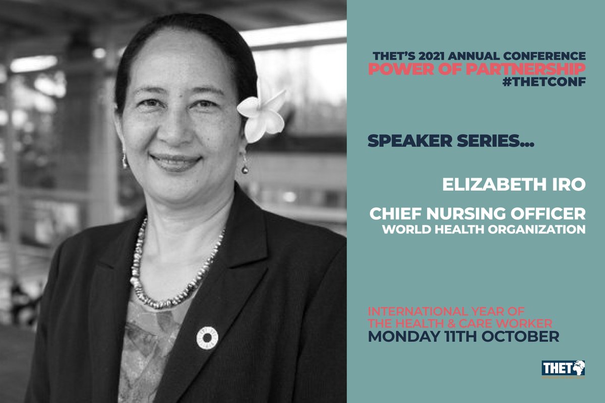 Our first keynote comes from <a href="/elizabeth_iro/">Elizabeth Iro</a>, Chief Nursing Officer at <a href="/WHO/">World Health Organization (WHO)</a>, who will give an insight on #nursing and #midwifery during, and beyond, the #COVID-19 #pandemic. #THETConf #PowerOfPartnership