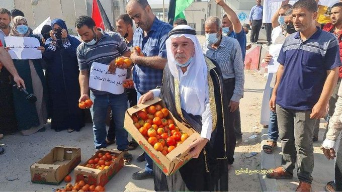 liam_jones91's tweet photo. Palestinian farmers took part in a demonstration at Karm Abusalem border crossing, south of the Gaza Strip, in protest of the unreasonable conditions imposed by the Israeli occupation which include removing the crown of the tomato before exporting it abroad.
#FreePalestine https://t.co/Ou4TESd525