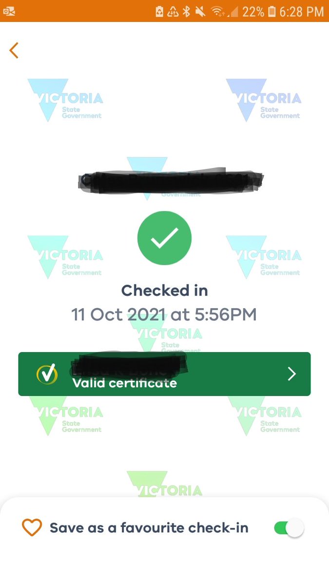 caprellid's tweet photo. I linked my #ServiceVic app to my #VaccineCertificate and every time I check in it's a sparkly animated celebration. Yay for vaccines! #COVID19Vic https://t.co/Jcn0ndvaz3