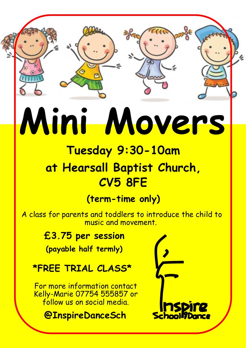 InspireSoD's tweet photo. Come along to Mini Movers tomorrow morning (Tuesday) for a FREE TRIAL SESSION. A fun class aimed at developing early language, physical, creative &amp; social skills. Share the joy of music &amp; movement with your toddler. 
#Coventry #dance #music #movement  #toddleractivities #toddler https://t.co/YGJUrSlAOm