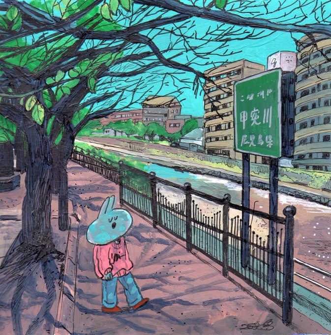 甲突川と木陰 