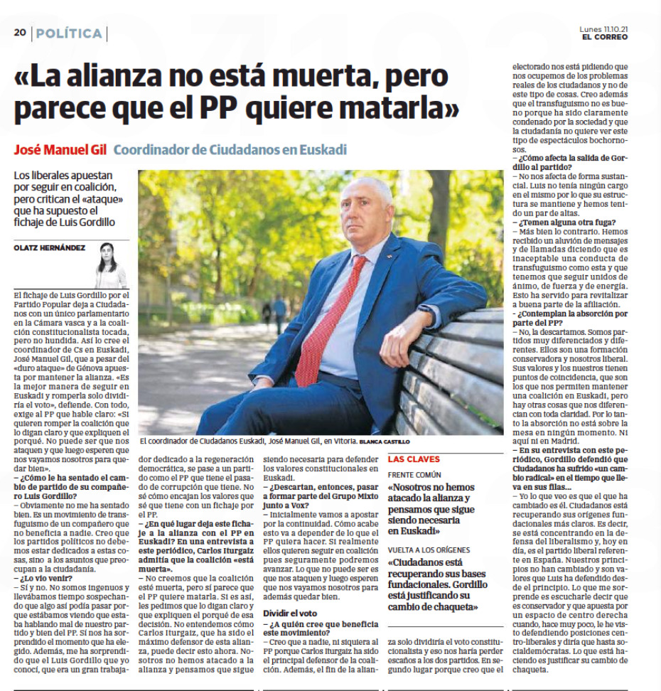 👋 #BuenosDías

🗞️ No te pierdas la entrevista en <a href="/elcorreo_com/">El Correo</a> a <a href="/josem_gil3/">José Manuel Gil</a> 

🗣️ "Nosotros no hemos atacado la alianza y pensamos que sigue siendo necesaria para defender los valores constitucionalistas en Euskadi"

➕ elcorreo.com/politica/alian…