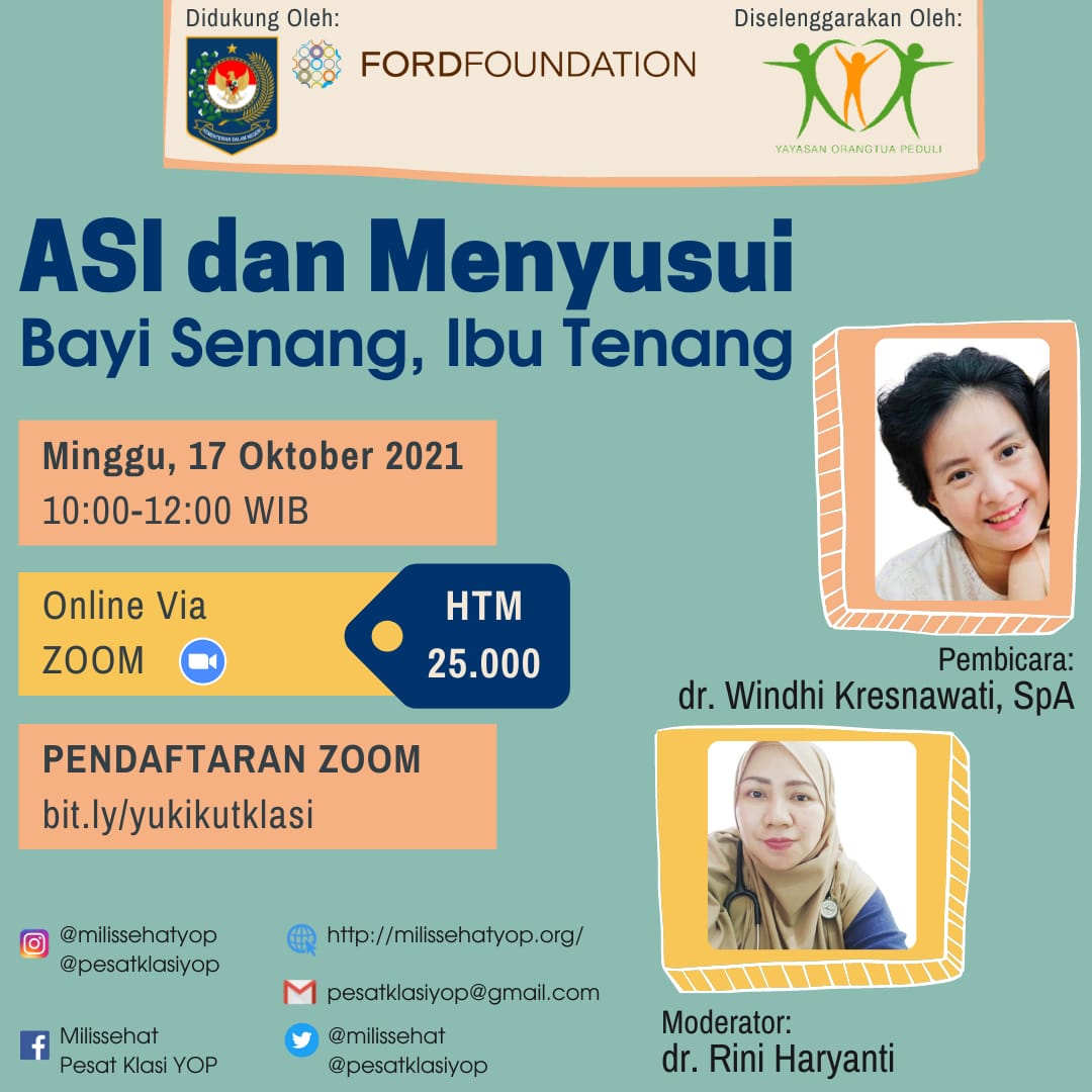 Yang sedang hamil, menyusui, atau keluarganya sedang hamil/menyusui, yuk ikutan. Kita belajar bersama hari Minggu besok dengan dr. Windhi Kresnawati  dan dr. Rini Haryanti Nugroho 

Belajarnya cuma 2 jam saja, tapi manfaatnya seumur hidup buat ibu &amp; bayi. 

Buruan daftar ya 😊