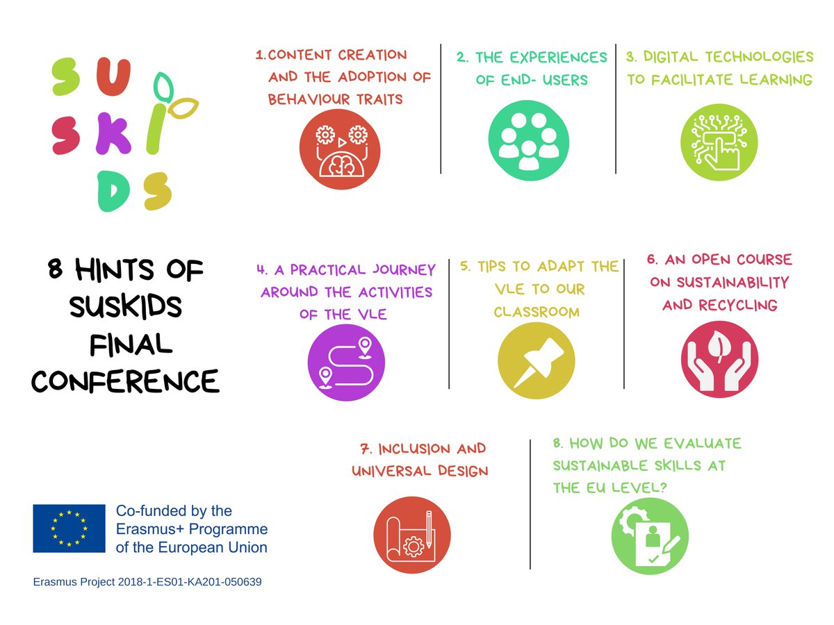 SuskidsP's tweet photo. Did you miss our final Conference? We have summarized it in 8 main hints. Take a look at our website!
https://t.co/TeWhoM62eR
@ucll_re @UBUEstudiantes @MayoralPalau @Kveloce_I_D_i @NCCAie @tcddublin @BjalandIT @Erasmus_Project https://t.co/rkYBj9nHnl