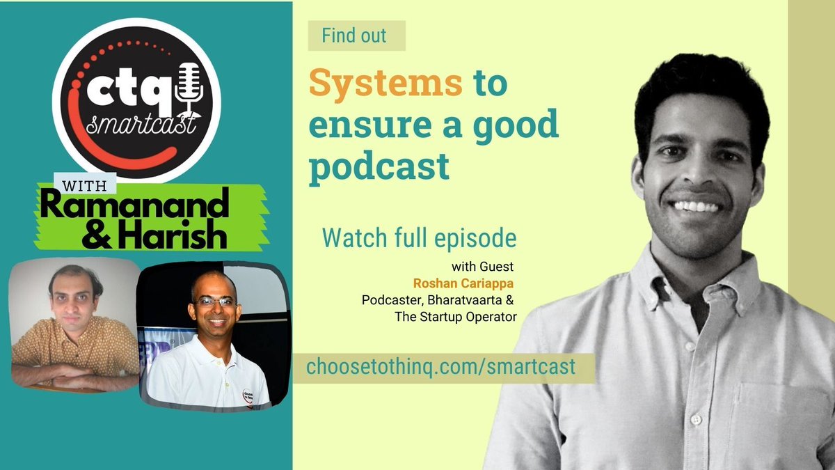 ctqcompounds's tweet photo. Thinking of starting a podcast? Watch the #CTQsmartcast on the skills &amp; systems to get a podcast going, with @quatrainman &amp; @RoshanCariappa of podcasts @bharatvaarta &amp; @OperatorStartup: https://t.co/MMUK7RPxIP

-> Get more #MindMonday on CTQ Telegram: https://t.co/LgFmPywudK https://t.co/VN8bQBF06R