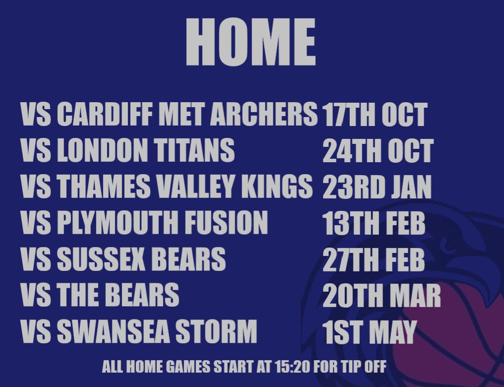 With under a week to go, here are some important dates for your diary! 

Anyone is welcome to come and experience our games, so come along and bring a friend!

In case you need a reminder home games are at:
Woking college 
Rydens Way, Woking GU22 9DL