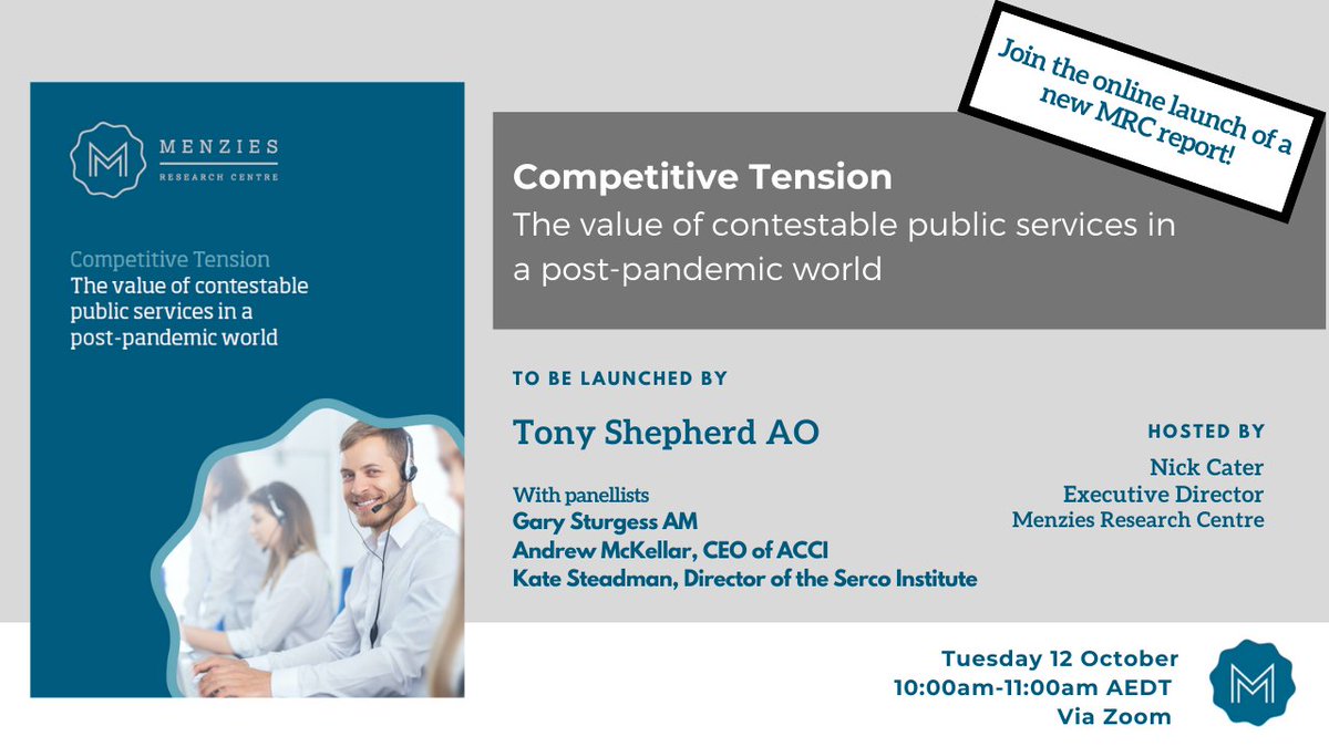 MenziesRC's tweet photo. As NSW reboots this week, the MRC is rebooting the conversation about public sector service delivery.

Join us online! Register here 👉 https://t.co/ZAD4BXaeXD
#Contestability #PublicServices #CompetitiveTension #Productivity https://t.co/l6VqAV2sIu