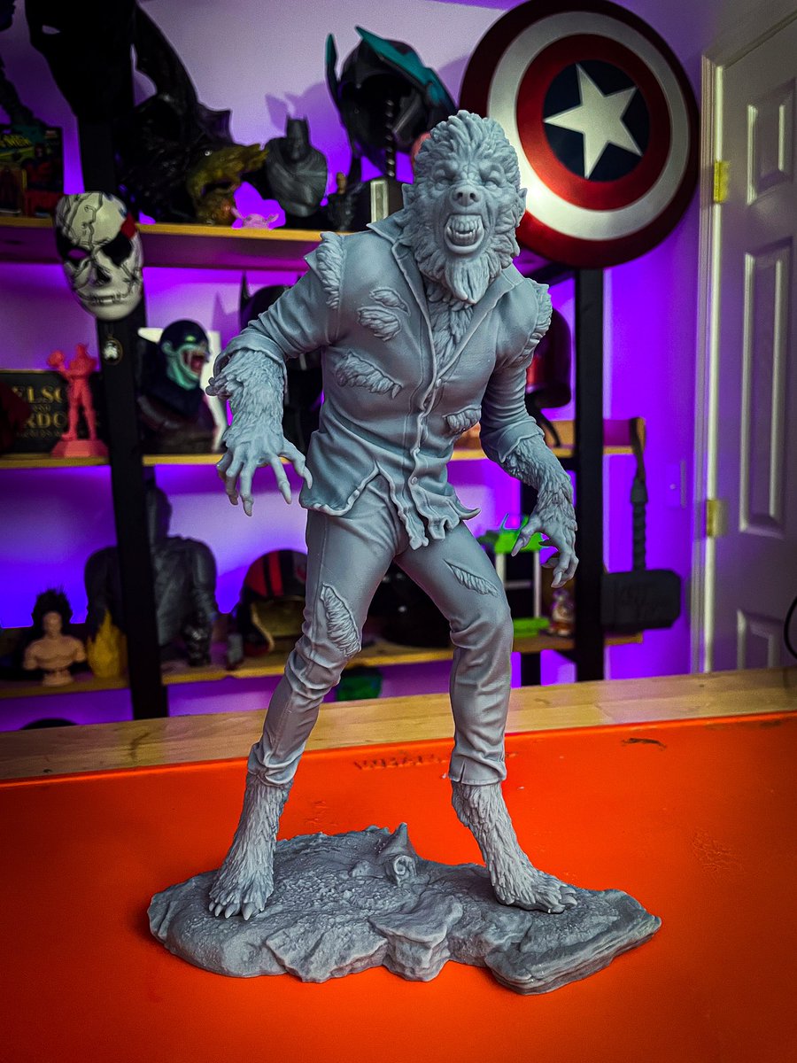 UncleJessy4Real's tweet photo. Wolfman 
16hr 50m print
Almost 12” tall
File by the crazy talented @PaulJBraddock 
Printed on the @Elegoo_Official Jupiter

https://t.co/WOQddnyYAP https://t.co/U2UUandWeO