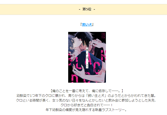 pixivコミック月間ランキング！＜2021年9月版＞
第５位に黒い犬がランクインしました～♪
comic.pixiv.net/notices/1072

やったやった～🥳🥳🥳