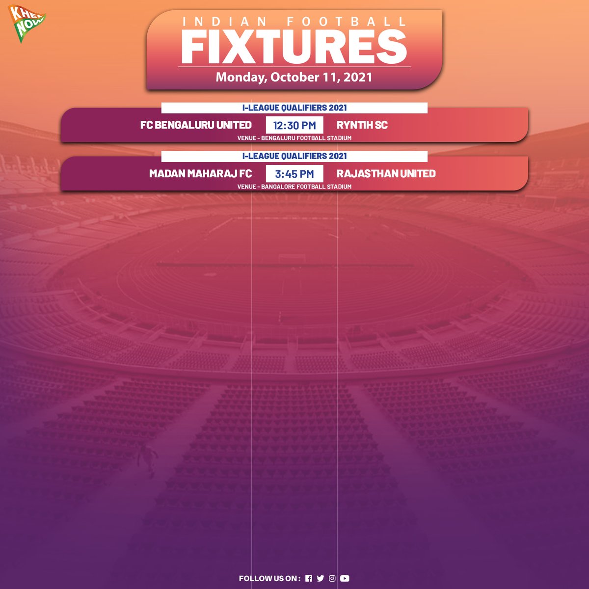KhelNow's tweet photo. Two games in #IndianFootball today - both in the #ILeagueQualifiers!
#HeroILeague #ILeague #LeagueForAll #HILQ #HILQ2021 https://t.co/lKe149H3nh