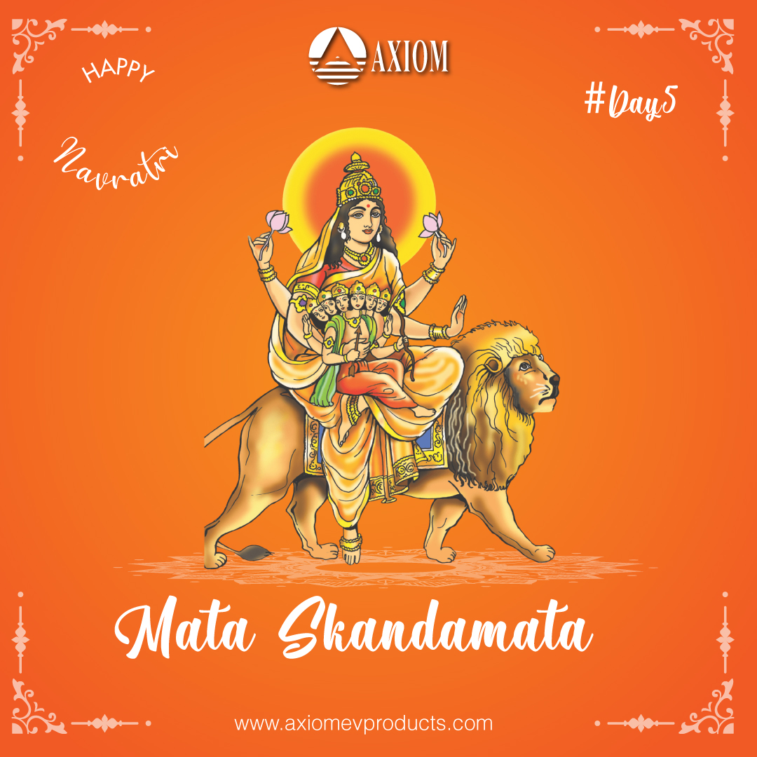 Axiom_ofl's tweet photo. Skanda Mata is worshipped on the fifth day of Navratri. She is the mother of Lord Karthikeya or Skanda, who was chosen as commander-in-chief by the gods in the war against demons.
#ev  #AxiomEvChargers #emobility https://t.co/d8l4phqfoU