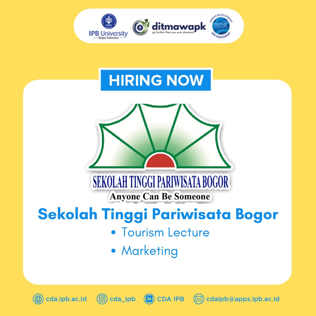 Cda Ipb On Twitter Info Tambahan Dan Cara Daftar Silahkan Buka Link Https T Co Tmewqtlf5o Lowonganpekerjaan Recruitment Marketing Pariwisata Ipb Lecture