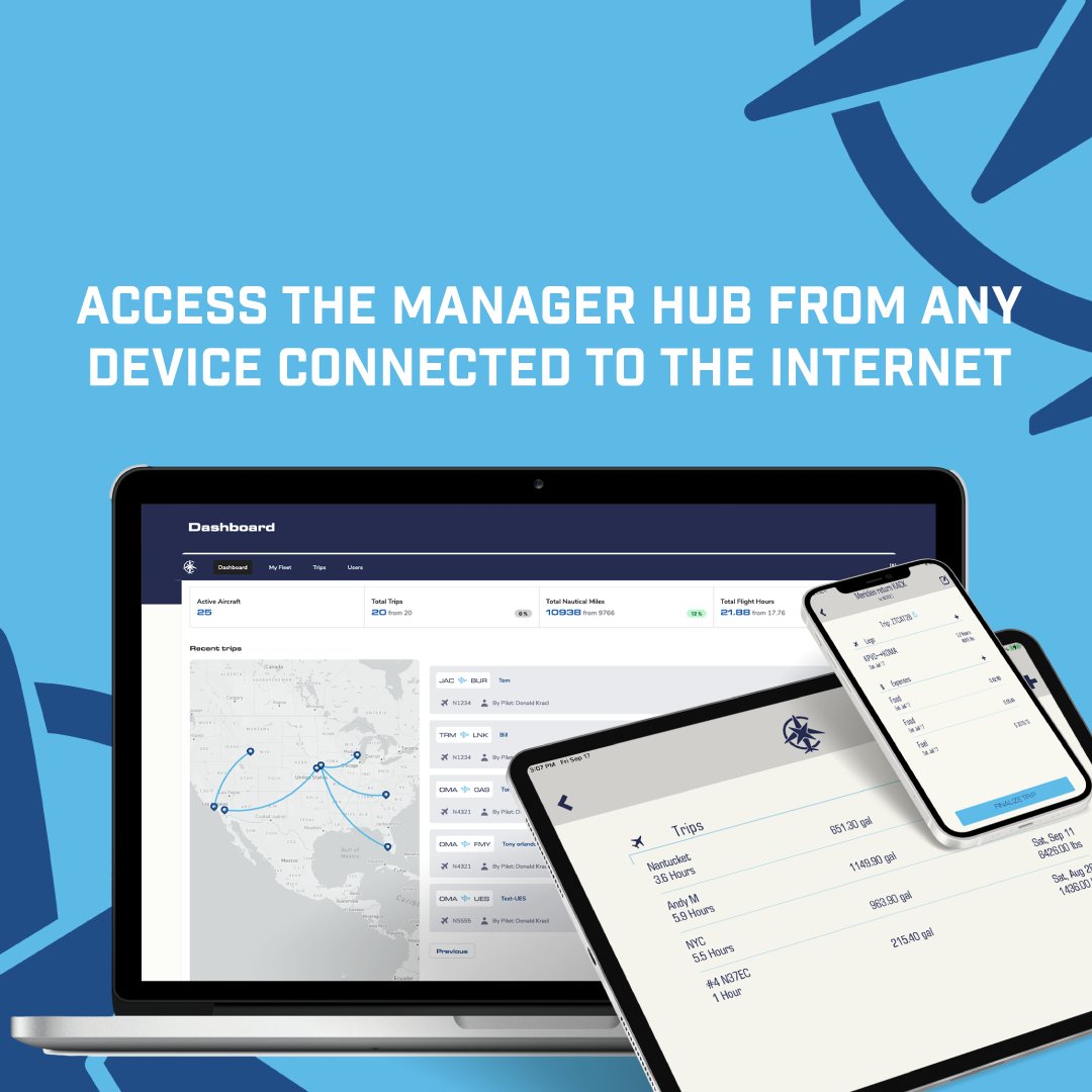 GetCompassNorth's tweet image. As a Manager Hub user, you can streamline your operations by: 

• Adding aircraft to your Fleet and user information
• Easily viewing digital Trip reports
• And more!

Visit our website to start your free trial during our public beta test! 

👉🏽 compassnorth.aero