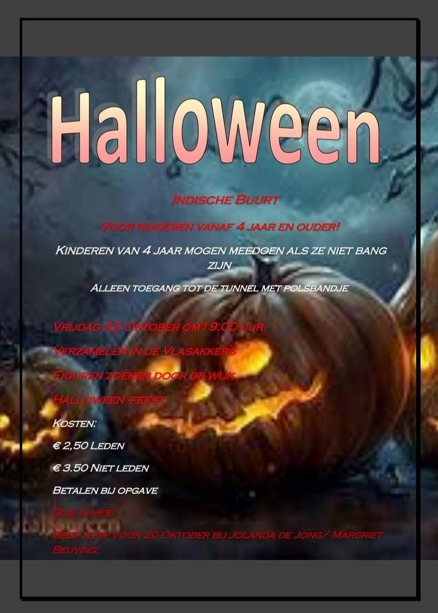 De #IndischeBuurt viert vrijdag 22 oktober 2021 #Halloween #Vlasakkers #Zwolle #Zoektocht #Spooktunnel #Marshmallows #Herfstvakantie #Vrijwilligers #Kinderen #Buurtbewoners #polsbandje