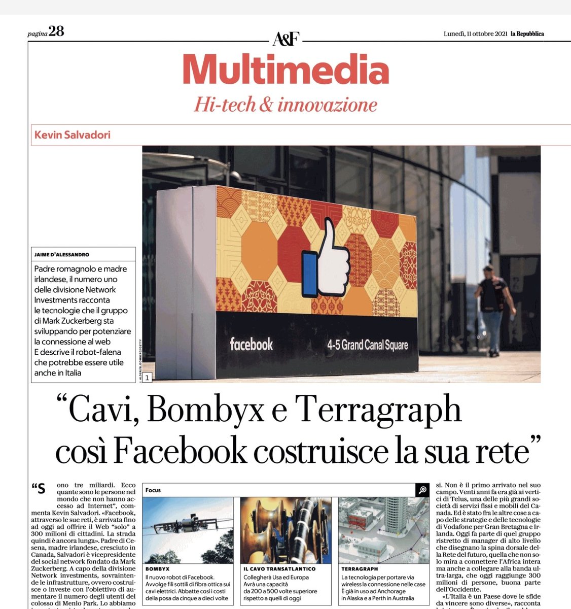 Cavi sottomani, robot e nuove tecnologie wireless. Dal presente travagliato di #Facebook al prossimo futuro del #Web per portarlo ad altri 3 miliardi di persone. Con tutto quello che ne consegue. Oggi su <a href="/RepubblicaAF/">Repubblica Affari&Finanza</a>