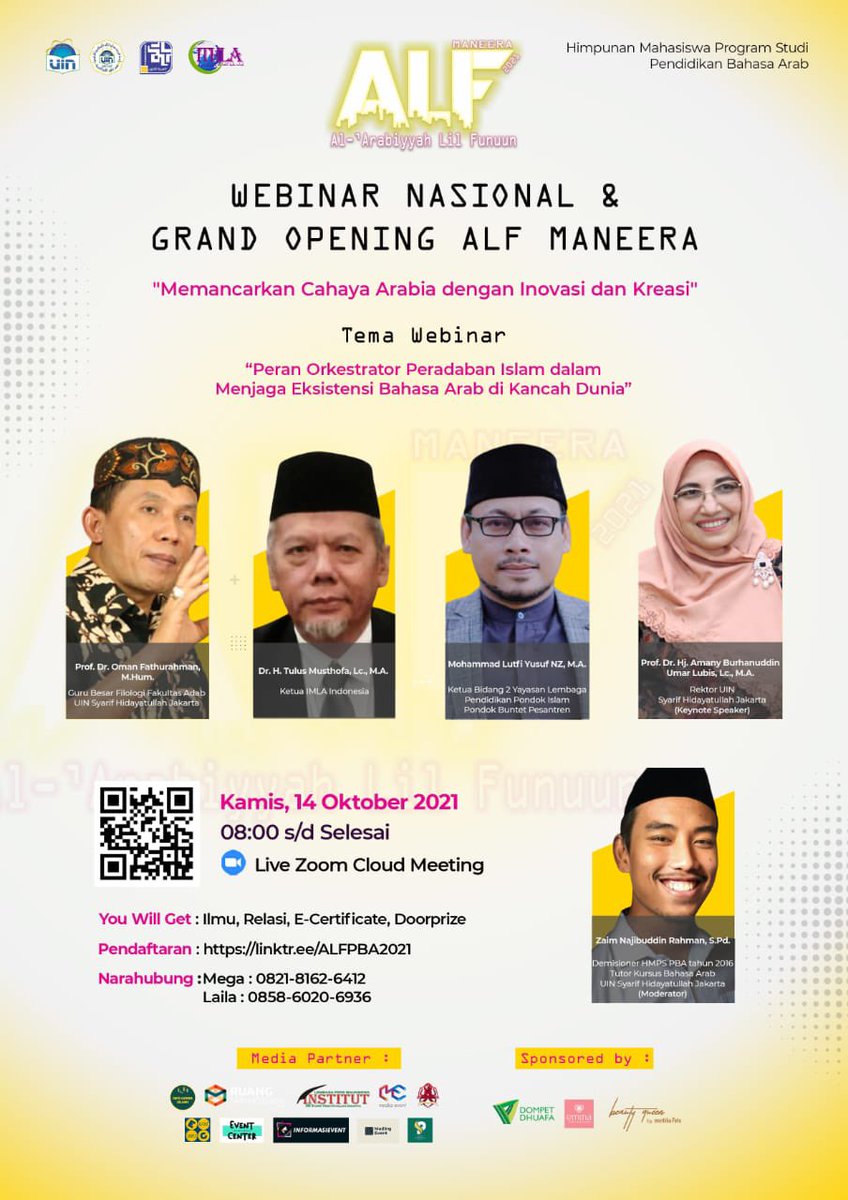 *[WEBINAR NASIONAL &amp; GRAND OPENING ALF MANEERA 2021]*

Apa kabar teman-teman? Semoga selalu sehat ya🙌🏻
*HMPS PBA UIN Syarif Hidayatullah Jakarta* dengan bangga mempersembahkan Webinar dan Grand Opening sebagai rangkaian acara *ALF MANEERA 2021*