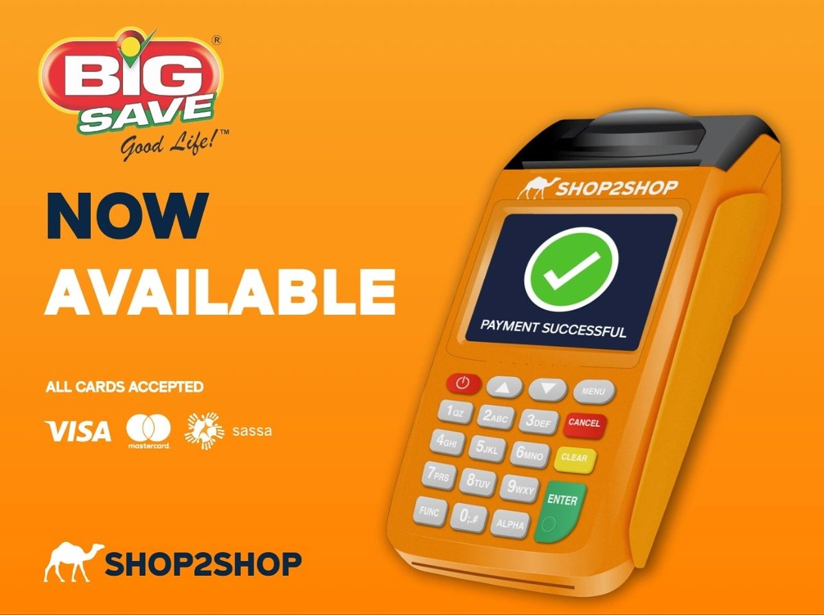 Shop2Shop payment platform and can now receive payments made through the Shop2Shop app.

All our Big Save Stores are registered. For only R1100 get your own Shop2Shop device and start trading today!

Offering more convenience to our customers everyday!