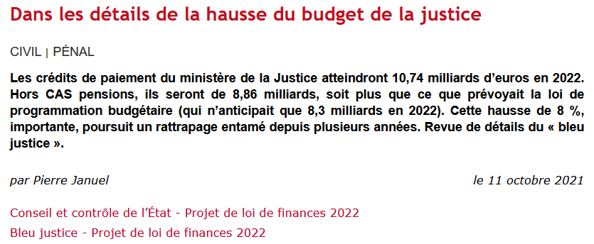 PJanuel's tweet photo. Pour @Dalloz, j'ai plongé dans les détails du budget de la justice 2022, pour savoir où ira l'argent de la hausse de 8% https://t.co/QOPLZiURBz
(pour spoiler : dans l'informatique et l'AJ, plus que dans les postes de magistrats/greffiers) #PLF2022 https://t.co/khg9wjTyem