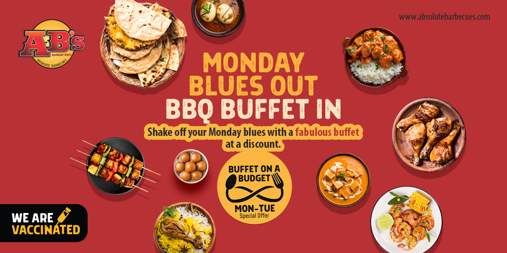 absolutebbq's tweet photo. Weekdays can be monotonous at times!
Give yourself a break and come over to AB’s to enjoy our fabulous buffet at a discount.
Book your tables now and visit us from Mon-Tue to steal this deal!
#absolutebarbecues #absindia #buffetblast #buffet #BBQ #specialoffer https://t.co/jrWoE4wKpw