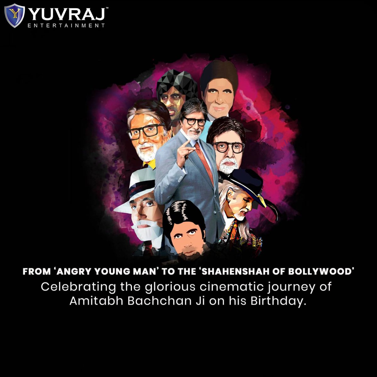 YuvrajEnt's tweet photo. Big B, Shahenshah, or Angry Young Man, Amitabh Bachchan is certainly the First Man of Bollywood. From professionalism to punctuality, he has set a benchmark for other B-Town actors.
Happy Birthday Megastar @SrBachchan 

#AmitabhBachchan #BigB #angryyoungman #AmitabhBachchan https://t.co/iGqQ0cs8Wd