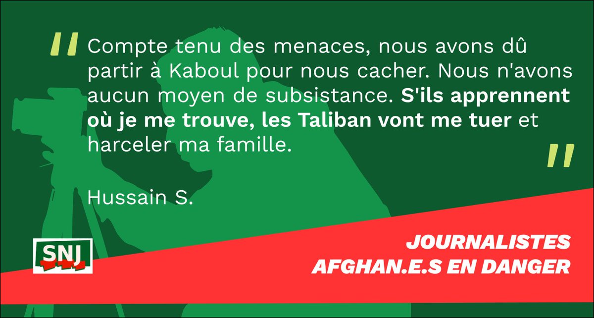 SNJ_national's tweet photo. #Jour29 
.@SNJ_national accompagne des centaines de journalistes afghans en grand danger dans leur pays, comme Hussain. Nous réclamons leur évacuation urgente @francediplo @JY_LeDrian @EmmanuelMacron 
#AfghanJournalists 
Nous publions leurs témoignages ⬇️ https://t.co/av1iXt9Wz8