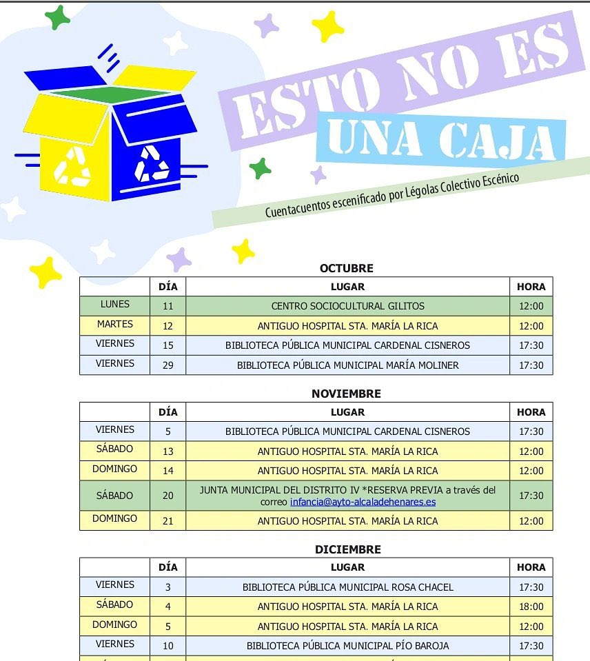 AytoAlcalaH's tweet photo. 📚 “𝐄𝐬𝐭𝐨 𝐧𝐨 𝐞𝐬 𝐮𝐧𝐚 𝐜𝐚𝐣𝐚”, los cuentacuentos sobre reciclaje ♻️ en familia del @AytoAlcalaH arrancan hoy a partir de las 12h en el Centro Sociocultural Gilitos

Entrada gratuita hasta completar aforo

Consulta aquí la programación 👇🏻 https://t.co/qc76P6ifLo