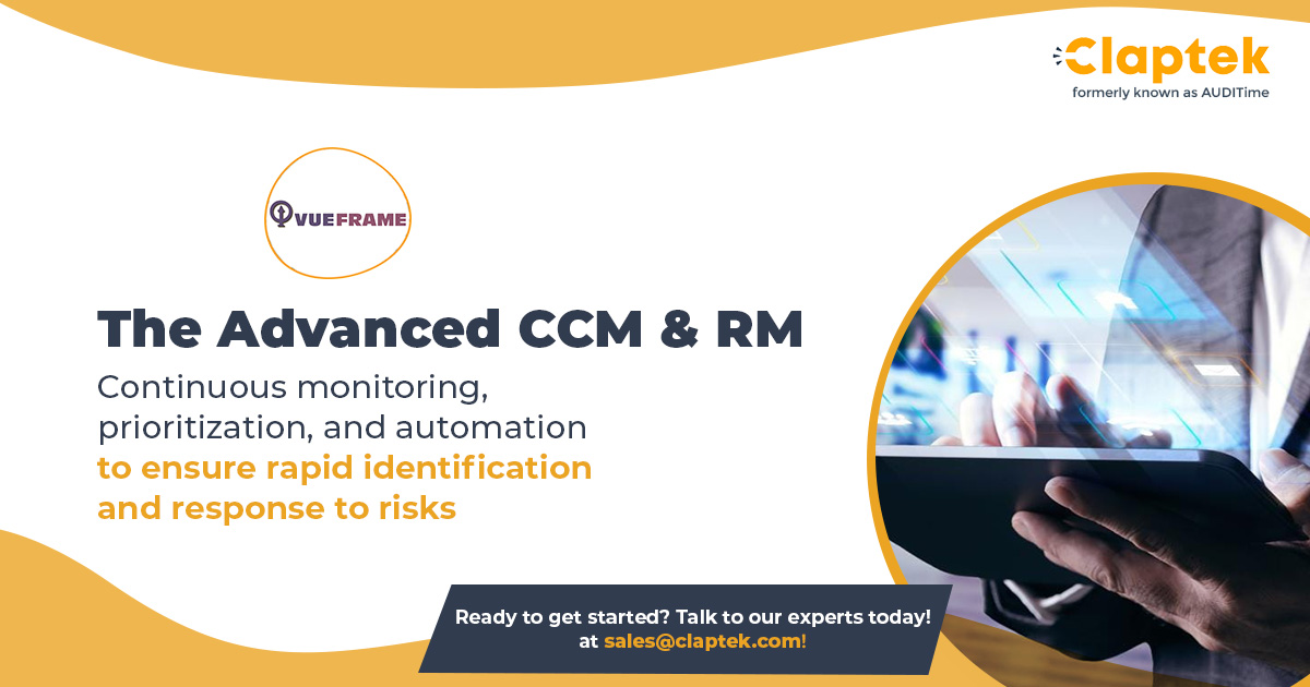 ClaptekOfficial's tweet image. Ensure rapid identification and response to business risks in real-time with the VUEFRAME Advanced CCM & RM. Check out more information here - claptek.com/solutions/vuef… 
#RiskManagement #ContinuousControlMonitoring