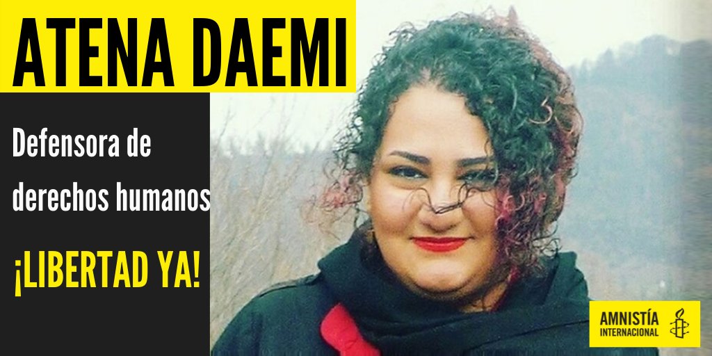 Este mes se cumplen 7 años desde que la defensora de derechos humanos <a href="/AtenaDaemi/">Atena Daemi</a> fue detenida arbitrariamente por su trabajo de derechos humanos en #Irán. Vuelvo a pedir a las autoridades iraníes <a href="/khamenei_ir/">Khamenei.ir</a> que la liberen YA!