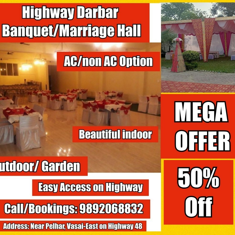 DarbarHighway's tweet photo. Mega offer for openig season:- 
Very offordable prices 

उघडण्याच्या हंगामासाठी मेगा ऑफर:-
 अतिशय परवडणारे दर

ओपनिंग सीजन के लिए मेगा ऑफर:-
 बहुत ही किफायती दाम 

#banquethall 
#marriage 
#beautifulindoor
#vasaieast 
#virar 
#Nalasopara https://t.co/xiv7uORNmV