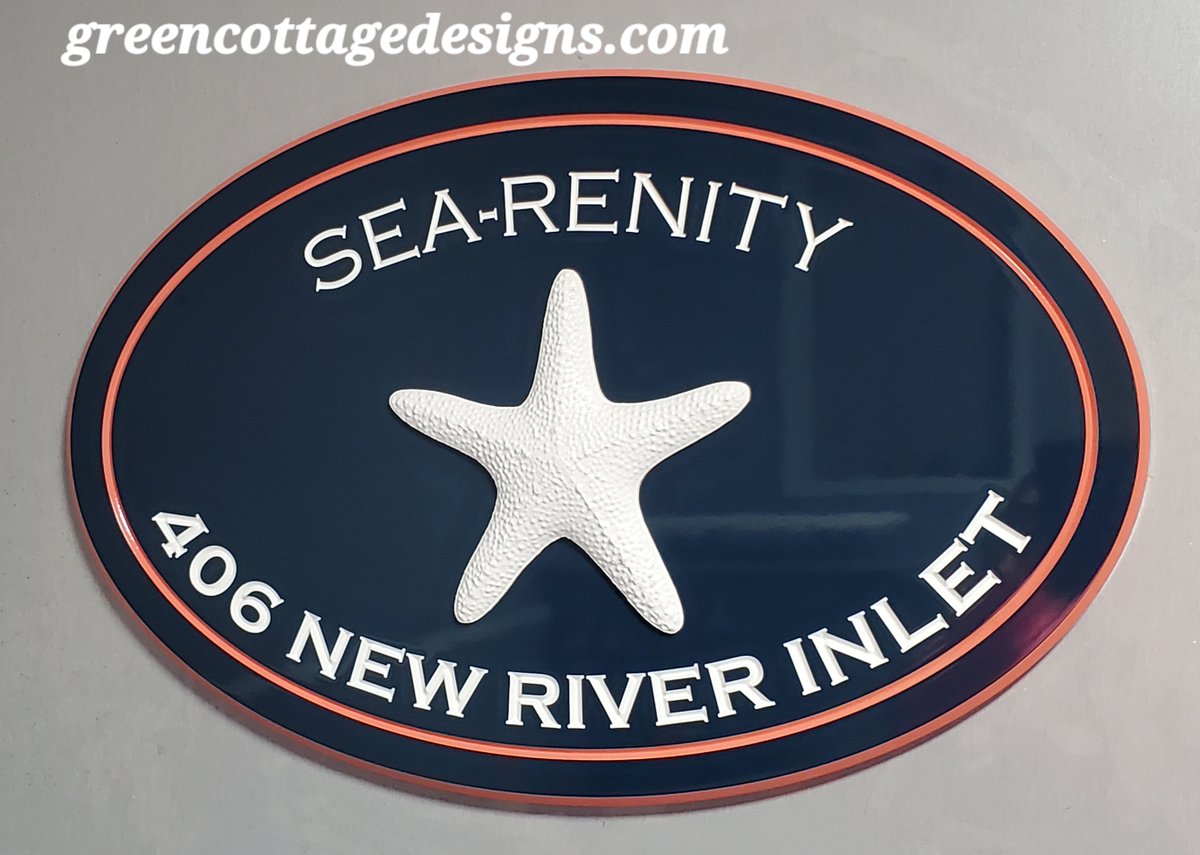 cottage_green's tweet photo. Sea-Renity Beach House Vacation Rental Address Sign by https://t.co/mxWEx0l0jL Nautical Starfish Carving included⭐️Renderings provided #NauticalSign #Vrbo #SuperHost #BeachSign #addressSign https://t.co/fdz3dG4xsK