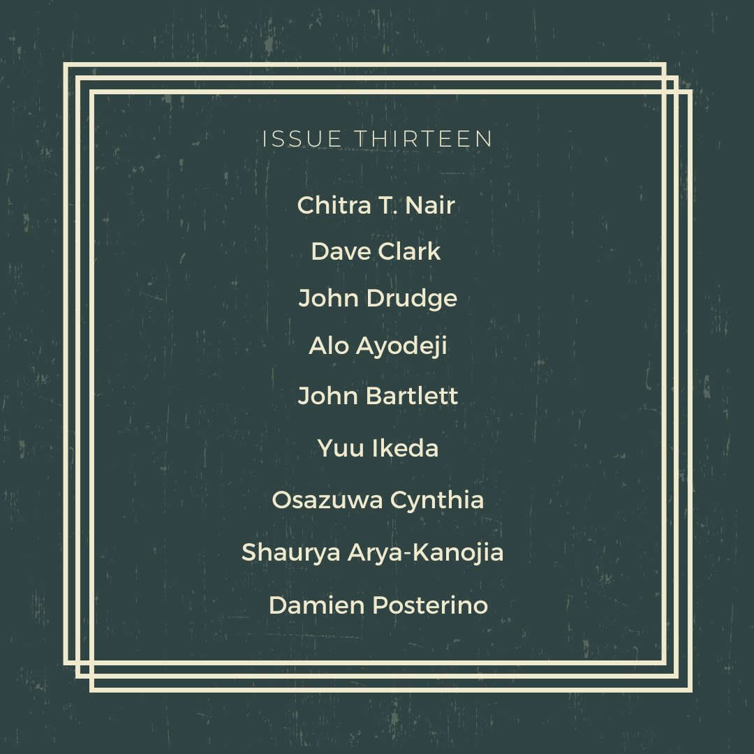 Big shout out to all out Issue 13 contributors! 
You can cheek out all their amazing poems on our website or give them a follow to keep up to date with all their work! ❤️
