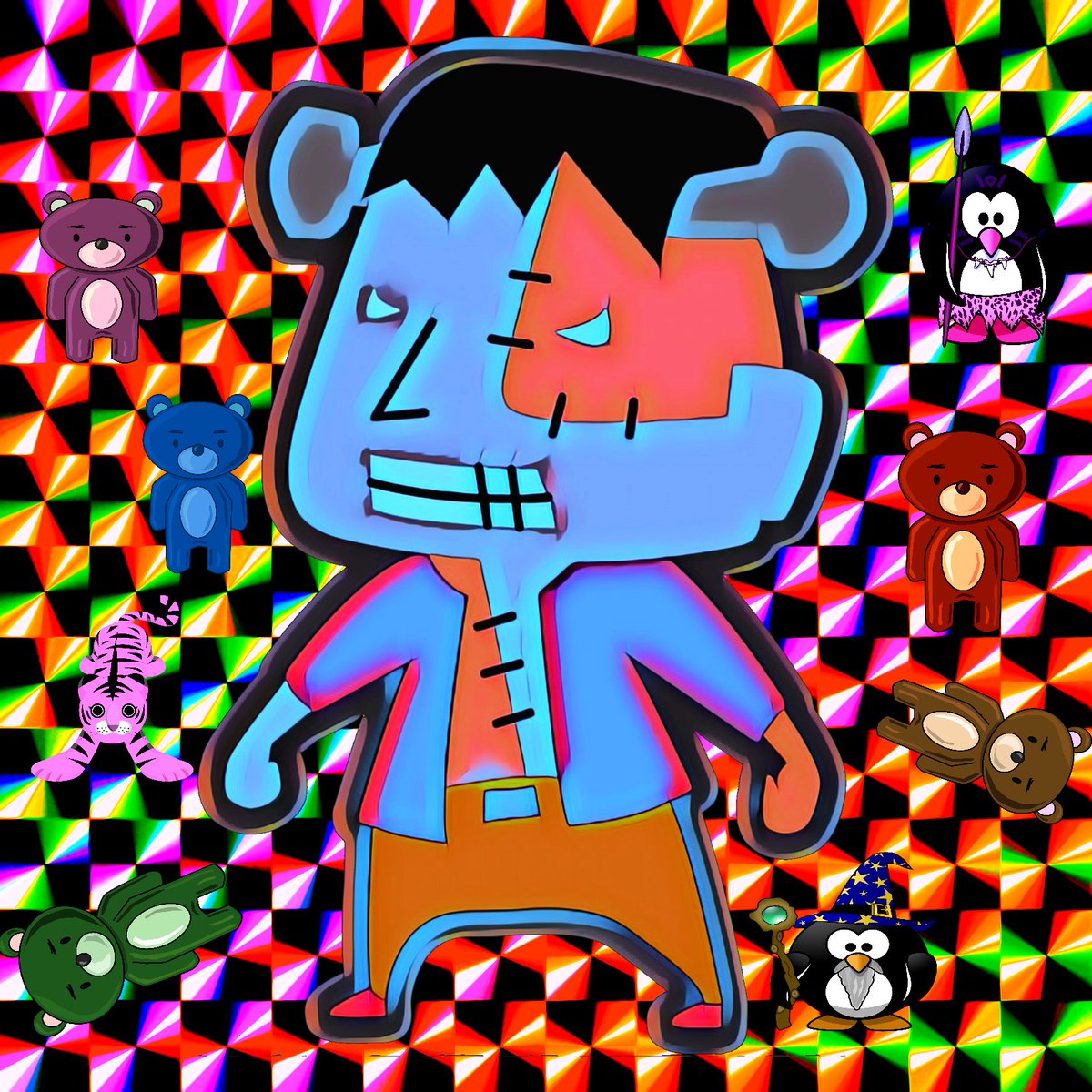 pacman_2525's tweet photo. 【Puzzle&amp;Beargons〜パズベア〜】
即完売御礼🎉🧸

【P #001 Psycho-Franken】
〜イカレたフランケン〜
を1名様にプレゼント致します🎁
もちろん完全1点物です😍

🧸タスク🧸
💛フォロー
❤️引用RT、RT
締切　10月13日　22時

#エアドロ
#NFTGiveaways 

引用リツイートは全て見ます🚀
拡散してね🦸💫💫 https://t.co/lk9LrtpA2w