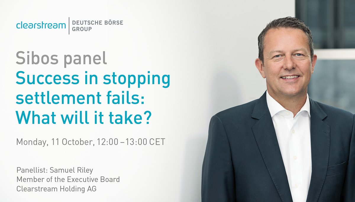 Clearstream's tweet photo. @Sibos starts today. We hope you’ll join #Clearstream’s Sam Riley at the panel discussion on how to successfully stop #settlement fails where he will share some insights on the state of the #posttrade industry. #technology #Sibos #thoughtleadership  https://t.co/GYZq7diK75 https://t.co/sCSzWdn5Io