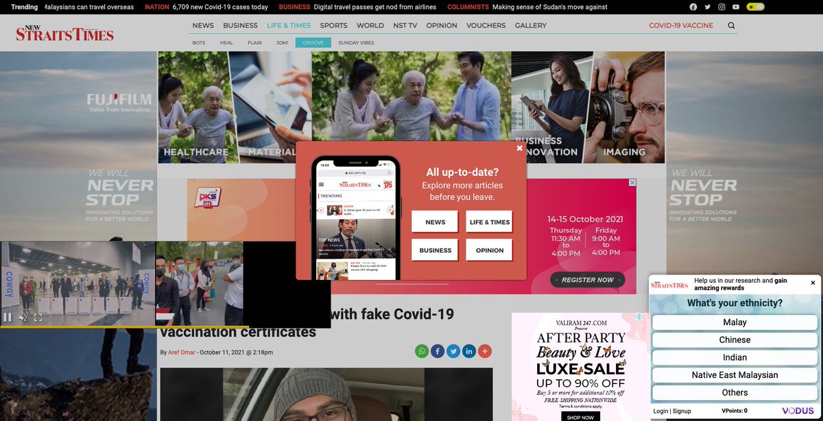 Putting together a deck for my session at the <a href="/FranchiseMY/">Franchise Malaysia</a> virtual franchise conference currently underway &amp; I took this screen grab from <a href="/NST_Online/">New Straits Times</a> homepage. I feel as if I've been physically assaulted by #advertising! No wonder millennials don't read newspapers #Malaysia