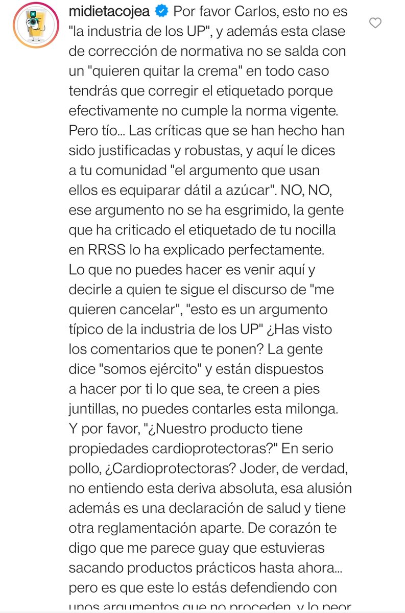 Midietacojea's tweet photo. Rectifico públicamente mi postura de ayer sobre la polémica de Carlos Ríos y su Nocilla por 3 motivos:
1️⃣Ha ocultado mi postura adjunta en su IG
2️⃣Ha atacado a la profesionalidad de compañeras de profesión
3️⃣ Atribuye propiedades y recomiemda gramajes irresponsables de la crema https://t.co/H4H9BwE2Xs