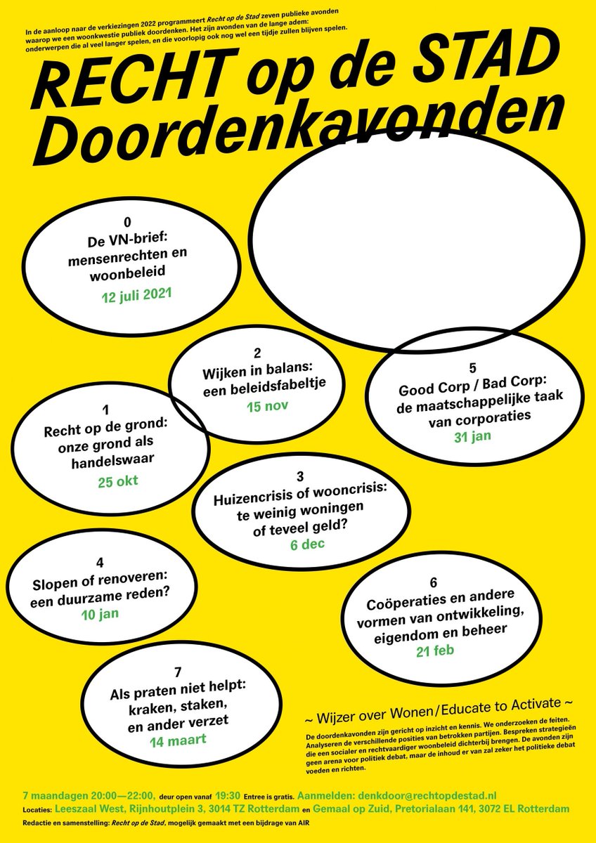 In aanloop naar de verkiezingen #GR2022 programmeert Recht op de stad zeven 'doordenkavonden' waarop we een woonkwestie publiek doordenken. De eerste avond is op 25 oktober in Leeszaal West en gaat over 'Recht op de grond: onze grond als handelswaar'. rechtopdestad.nl/wijzer-over-wo…