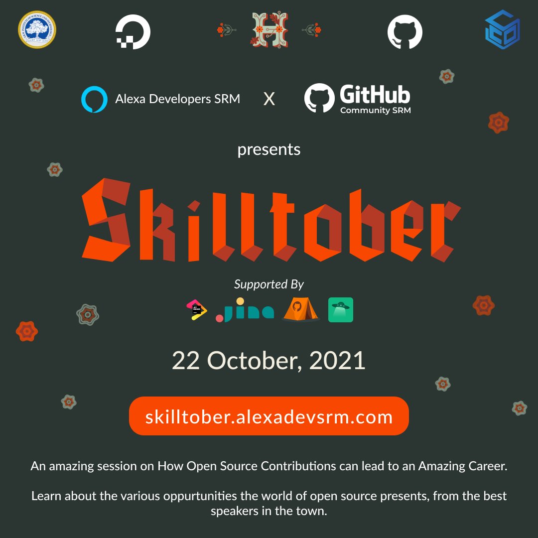 alexadevsrm's tweet photo. Trick or Treat! Just kidding, no tricks, just a sweet treat for you! After a whole year of eager anticipation, @alexadevsrm and @GithubSrm  is proud to announce the start of 𝗦𝗸𝗶𝗹𝗹𝘁𝗼𝗯𝗲𝗿!
Register now at https://t.co/tKrZ5iSz2x https://t.co/HCLPDKJ7o9