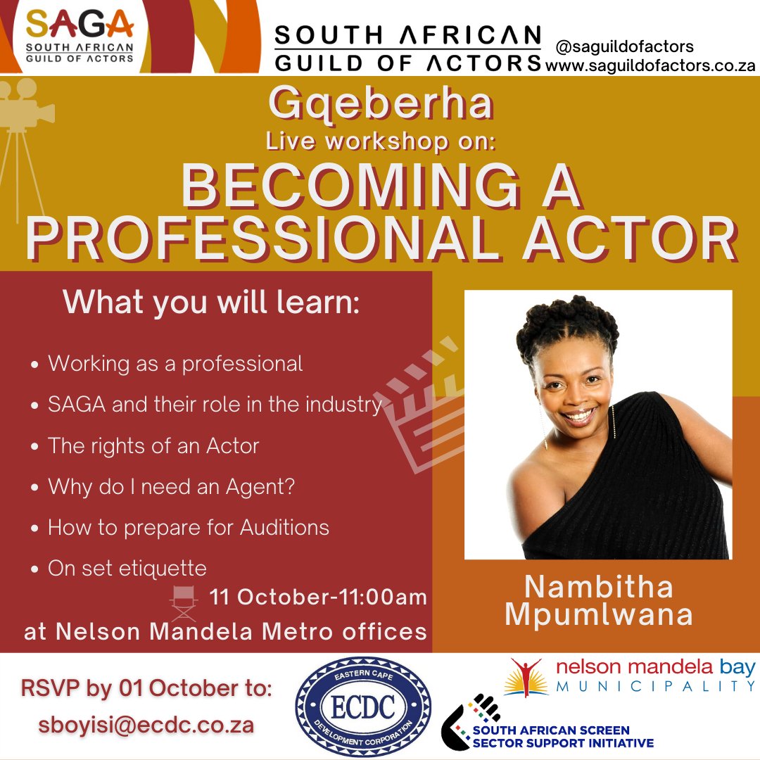 Asifikanga, sigalelekile!
Ibhayi alambathwa! Lizakombatha i #NambithaMasterclass  this morning! 
Nelson Mandela Metro Offices at 11 am. @SAGuildofActors 
@ecdc_developec 
Gqeberha get ready!! #IamAnActor